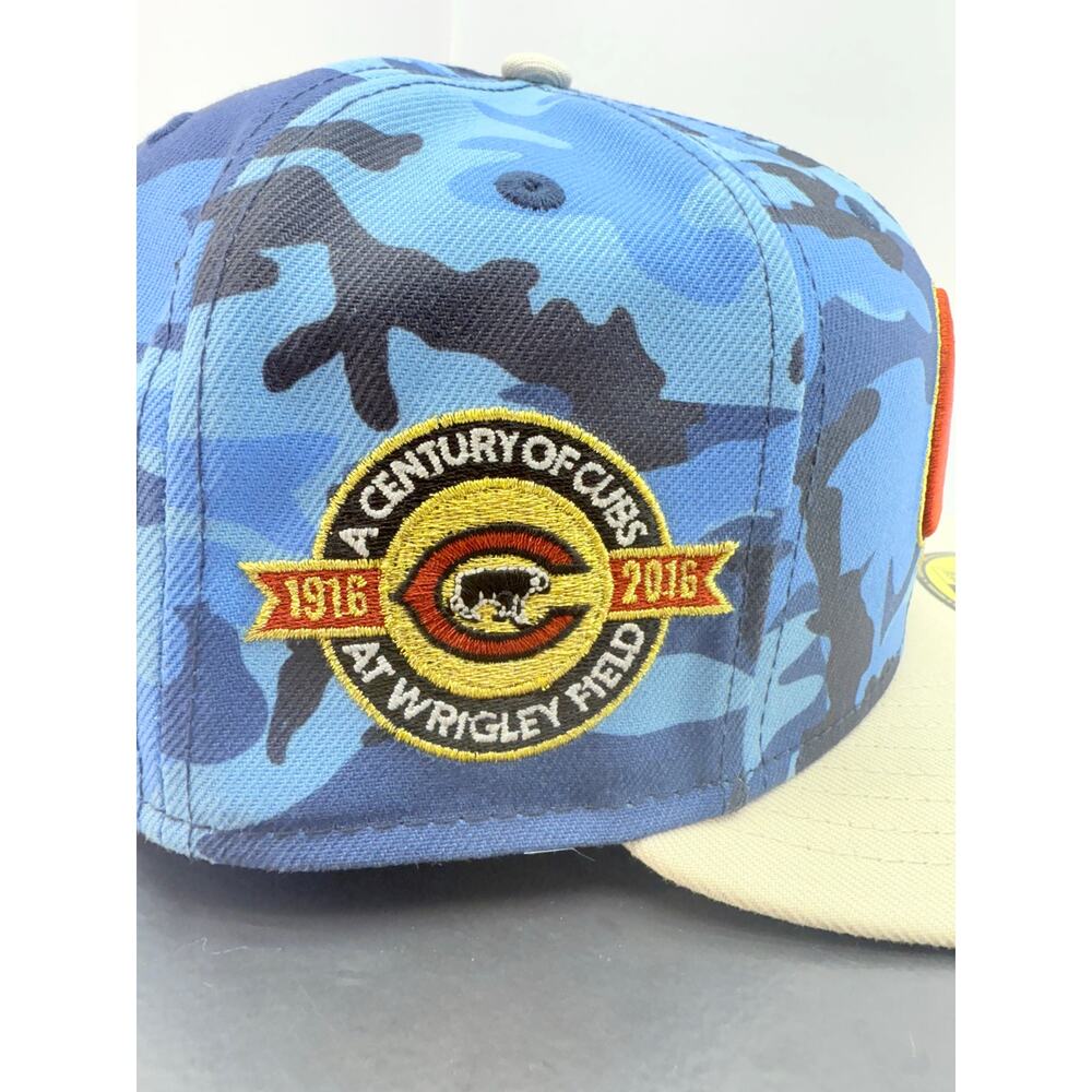 New Era 59Fifty Chicago Cubs Fitted Hat Size 7 5/8 Blue Camo‎ MLB Baseball Cap - Picture 4 of 9